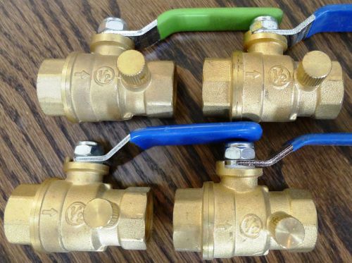 1/2&#034; ball valves w/ drain w/ 1/4-turn female x female thread, brass 1/2&#034;  (4) for sale