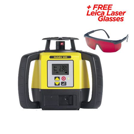 Leica Rugby 680 Construction Laser w/Rod Eye-140 &amp; Alkaline Battery