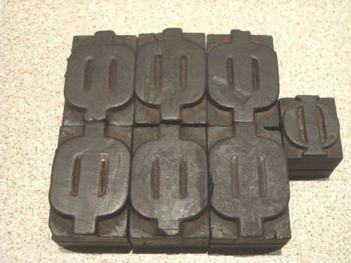 Greece 7 antique letters &#034;F&#034; Phi - Greek alphabet wood press printing blocks