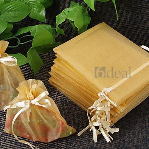 30 X Organza Drawstring Jewellery Gift Bag Pouch Golden HOT