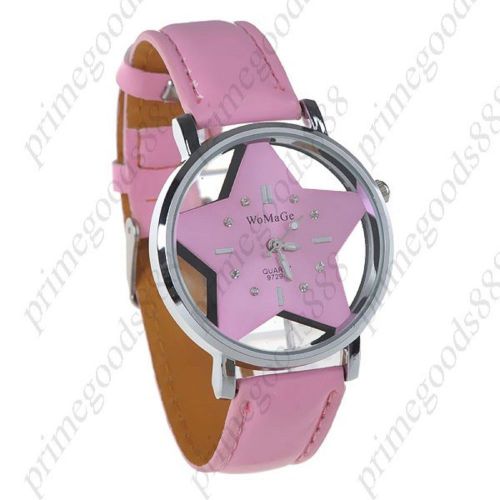 Star round synthetic leather wrist quartz lady ladies wristwatch women&#039;s pink for sale