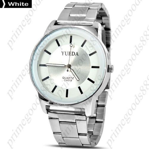 Silver Stainless Steel Round Quartz Analog Wrist Men&#039;s Wristwatch White Face