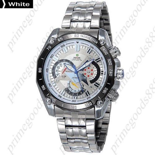 LED Round Waterproof Analog Quartz Stainless Steel Band Men&#039;s Wristwatch White