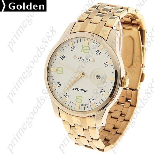 Round quartz wrist analog alloy chain men&#039;s free shipping gold golden for sale