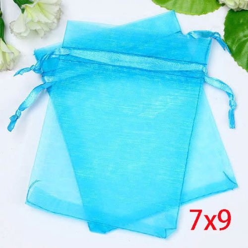 100Pcs Light Blue Drawable Organza Wedding Gift Bags&amp;Pouches 9x7cm