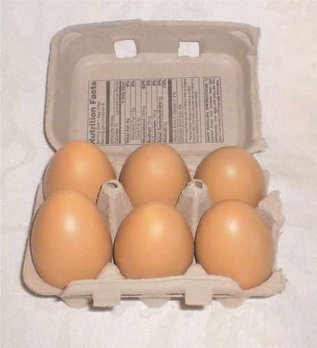 ONE HALF DOZEN (6) FAKE DUMMY CHICKEN BROWN CERAMIC NESTING EGGS