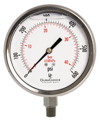 4&#034; All Stainless Steel Oil Filled Pressure Gauge - 1/4&#034; NPT Lower Mount 600PSI