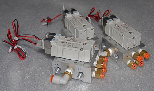 SMC DUAL PNEUMATIC SOLENOID VALVE ASSEMBLIES / SET OF 3 - NEW