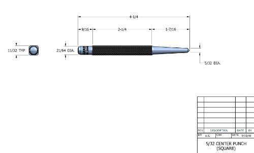 Starrett 264E Center Punch With Square Shank  4-1/4&#034; Length  5/32&#034; Tapered Point