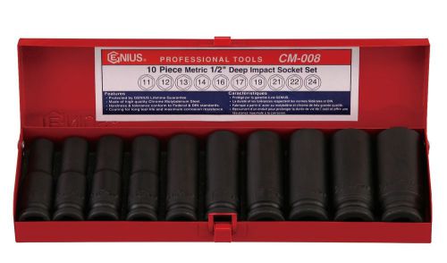 10PC 1/2&#034; Dr. Metric Deep Impact Socket Set