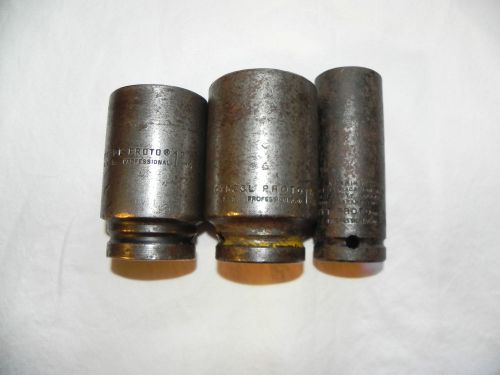 3 USED PROTO USA IMPACT SOCKETS 07517LT, 07521L, 07523L