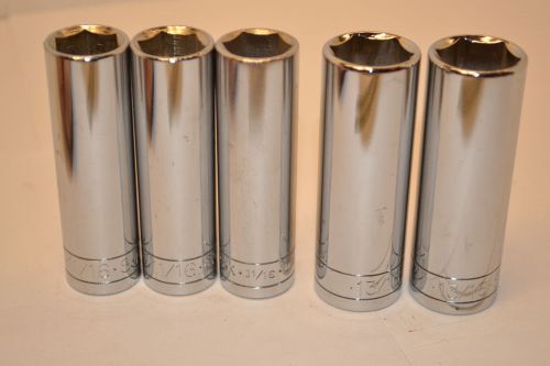 5 NOS SK TOOL USA 1/2&#034; Dr. 6 Point Deep Sockets (3) 11/16 &amp; (2) 13/16 K503 2A42