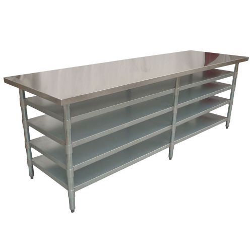 2438 x 610mm NEW KITCHEN FOOD WORK BENCH TABLE + 4 GALVANISED STEEL UNDER SHELF