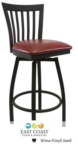 New Gladiator Full Vertical Back Metal Swivel Bar Stool with Wine Vinyl Seat