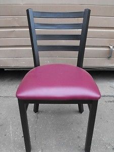 Black Metal Restaurant Chair Burgundy Vinyl Seat Ladder