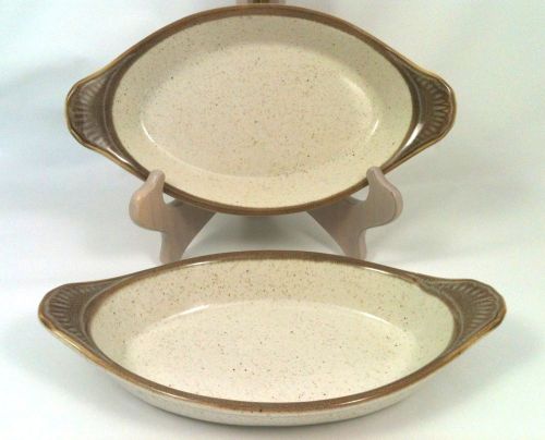 Vtg 2 REGO Au Gratin Dish Casserole Bake Stoneware 10&#034; E074-1 Brown  JAPAN NEW