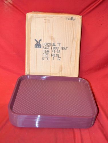 24 NEW GET Enterprises FT-18 Burgundy Plastic 18&#034; x 14&#034; Fast Food/ Lunch Trays S