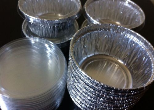 100 Aluminum Foil Muffin Cupcake Ramekin 4oz Cups with Lids Disposable