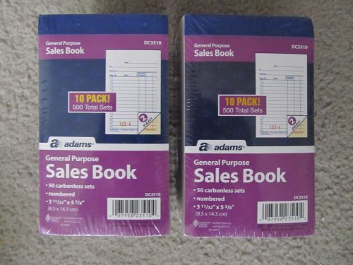 2 ADAMS GENERAL PURPOSE SALES BOOKS CARBONLESS 1000 TOTAL SETS DC3510