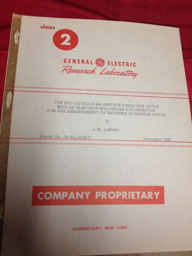 VINTAGE GENERAL ELECTRIC HOT CATHODE IONIZATION GAGES 1962 EXTREME ULTRAHIGH
