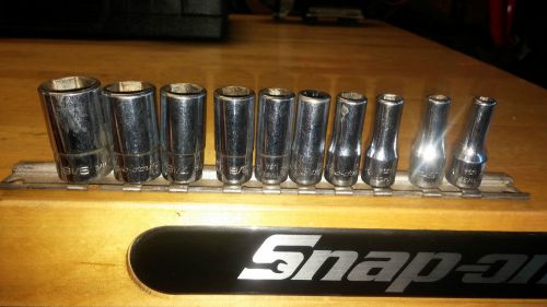 Set of Snap-On 1/4&#034; Chrome 6pt Mid Length Standard Sockets 3/16 - 9/16&#034; 10pcs