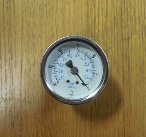 Vacuum Gauge, -30&#034; - 0Hg, 2&#034;-1/8, Center Back Mount, 2&#034; 1/8&#034;NPT, brass connectio