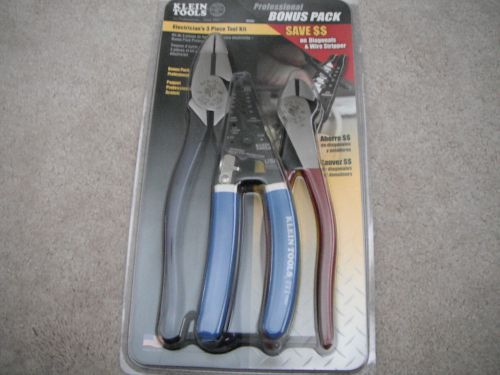 KLEIN TOOLS ELECTRICIANS 3 PIECE TOOL KIT 92503 D213-9NE D248-8 11054