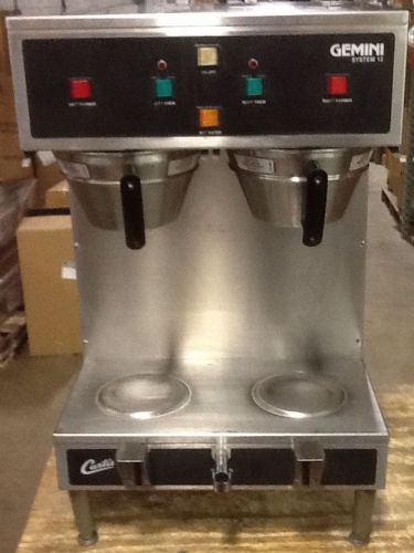 WILBUR CURTIS GEMINI DUAL SATELLITE COFFEE BREWER W/ HOT WATER FAUCET &amp; 2 FUNNEL