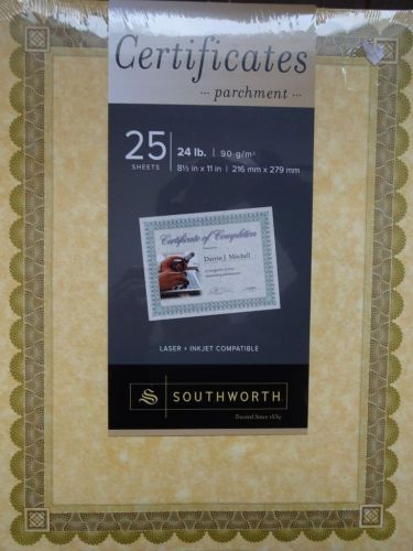 SOUTHWORTH Parchment Paper Gold CERTIFICATES 25 Sheets Inkjet Laser 8.5x11 24 lb