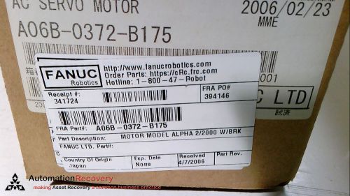 FANUC ROBOTICS A06B-0372-B175 SERVO MOTOR A2/2000 A64 W/BRAKE, NEW