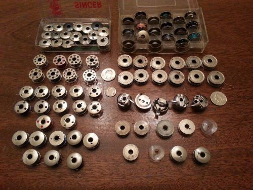 Vtg Large Lot of 80+ Singer Sewing Machine Bobbins Case Guards Accessories