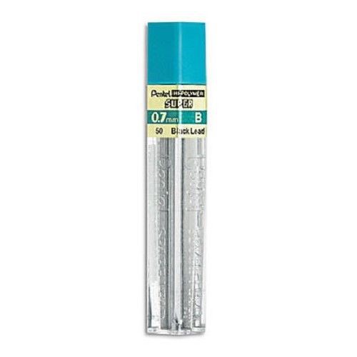 Pentel Super Hi-Polymer Mechanical Pencil Lead Refills, 0.7mm, B, Black, 12/Pack