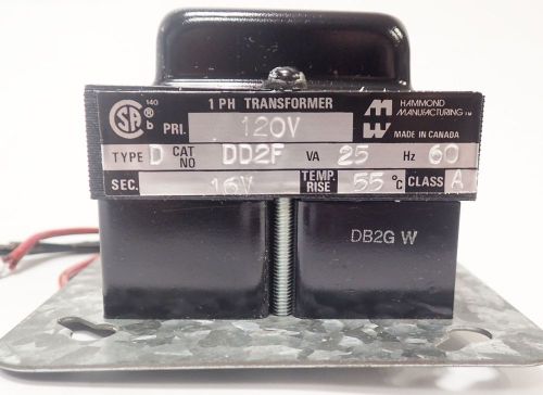 HAMMOND MANUFACTURING DD2F TRANSFORMER 25VA 60HZ PRI 120VOLTS SEC 16 VOLTS (NOS)