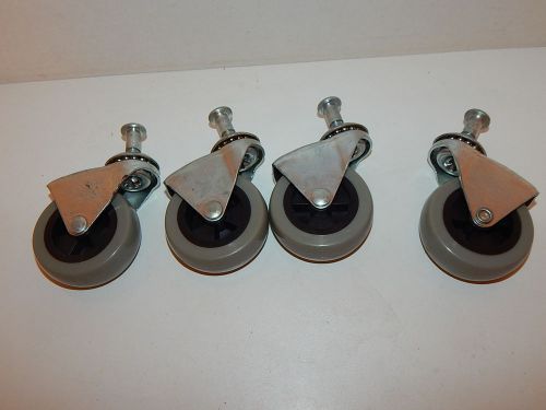 4 large hard rubber &amp; metal casters / wheels swivel base 2 1/4&#034; wheels for sale