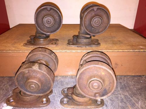 4&#034; large vintage 1920 industrial cast iron double wheel industrial casters set for sale