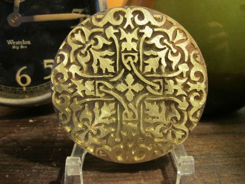 Ornate historic round leather bookbinding finishing tool stamp embossing die for sale