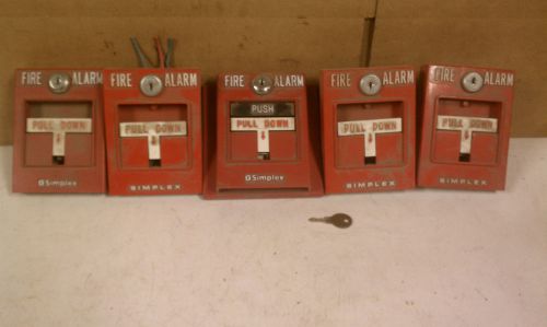 *LOT OF 5* Simplex T-BAR Fire Alarm Pull 4251-20 2099-9761 4099-9001 w/ KEY V170