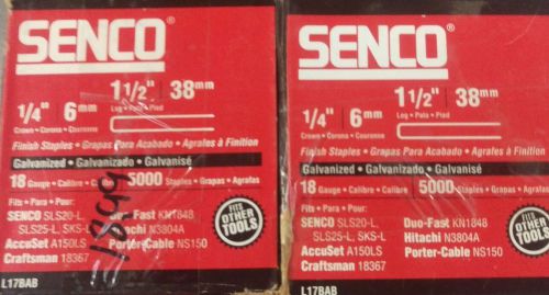 2 BOXES SENCO L17BAB 1 1/2&#034; 18 GUAGE FINISH STAPLES 5,000 COUNT BOX 1/4&#034; CROWN