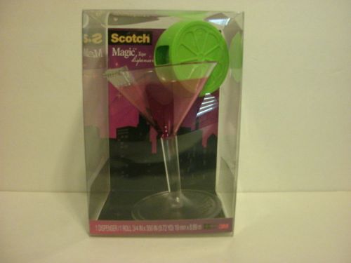 SCOTCH MAGIC TAPE DISPENSER MARTINI LIME COCKTAIL GLASS NIB