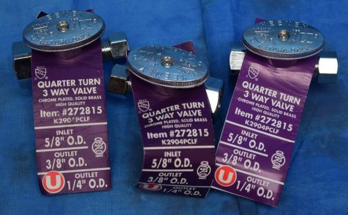 lot of 3 quarter turn 3 way valve inlet 5/8&#034; o.d. outlet 3/8&#034; o.d. outlet 1/4 o.