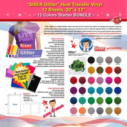 CHEMICA BLING BLING STAR GLITTER HEAT TRANSFER VINYL, 12 SHEETS, 20&#034;x12&#034;, BUNDLE