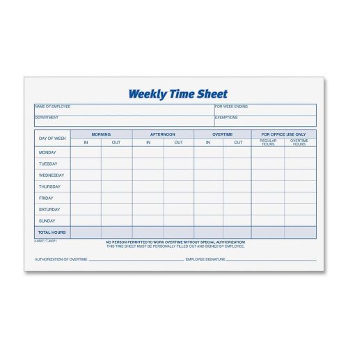 Tops weekly employee time sheet 8.5 x 5.5 inches 100 sheets per pad 2 pads/pa... for sale