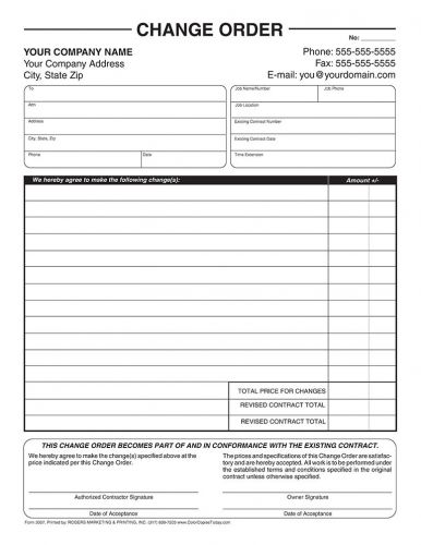 CHANGE ORDER FORMS - 250  2 part Carbonless NCR Forms