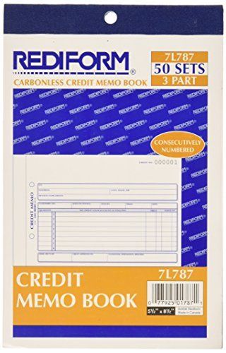 Rediform REDIFORM Credit Memo, Carbonless Triplicate, 5.5 x 7.87&#034; 50 Sets per