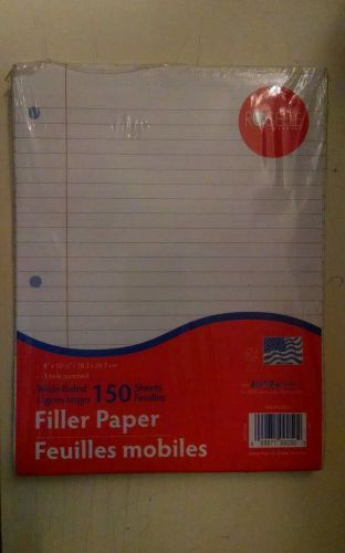 (5) LOOSE-LEAF FILLER PAPER WIDE RULED 3 Hole Punched 8&#034;x 10.5&#034; 200 Sheets