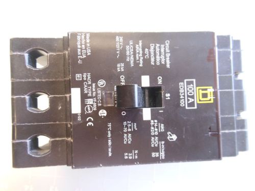Square d edb34100   100 amp 480 volt 3 pole circuit breaker for sale