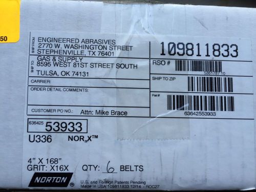 Lot of 6 NORTON 4&#034; x 168&#034; 16 Grit Sanding Belt NEW in box 63642553933