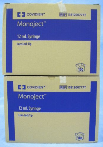 2 Boxes/100ea Covidien 12mL Luer Lock Tip Syringes # 1181200777T