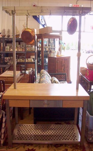 BUTCHER BLOCK 1 DRAWER TABLE w POT/PAN RACK CACINA BY JOHN BOOS 48&#034; x 28&#034; x 83&#034;