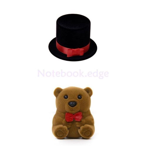 2x Hat Bear Velvet Ring Earring Jewelry Display Box Gift Case Holder Organizer